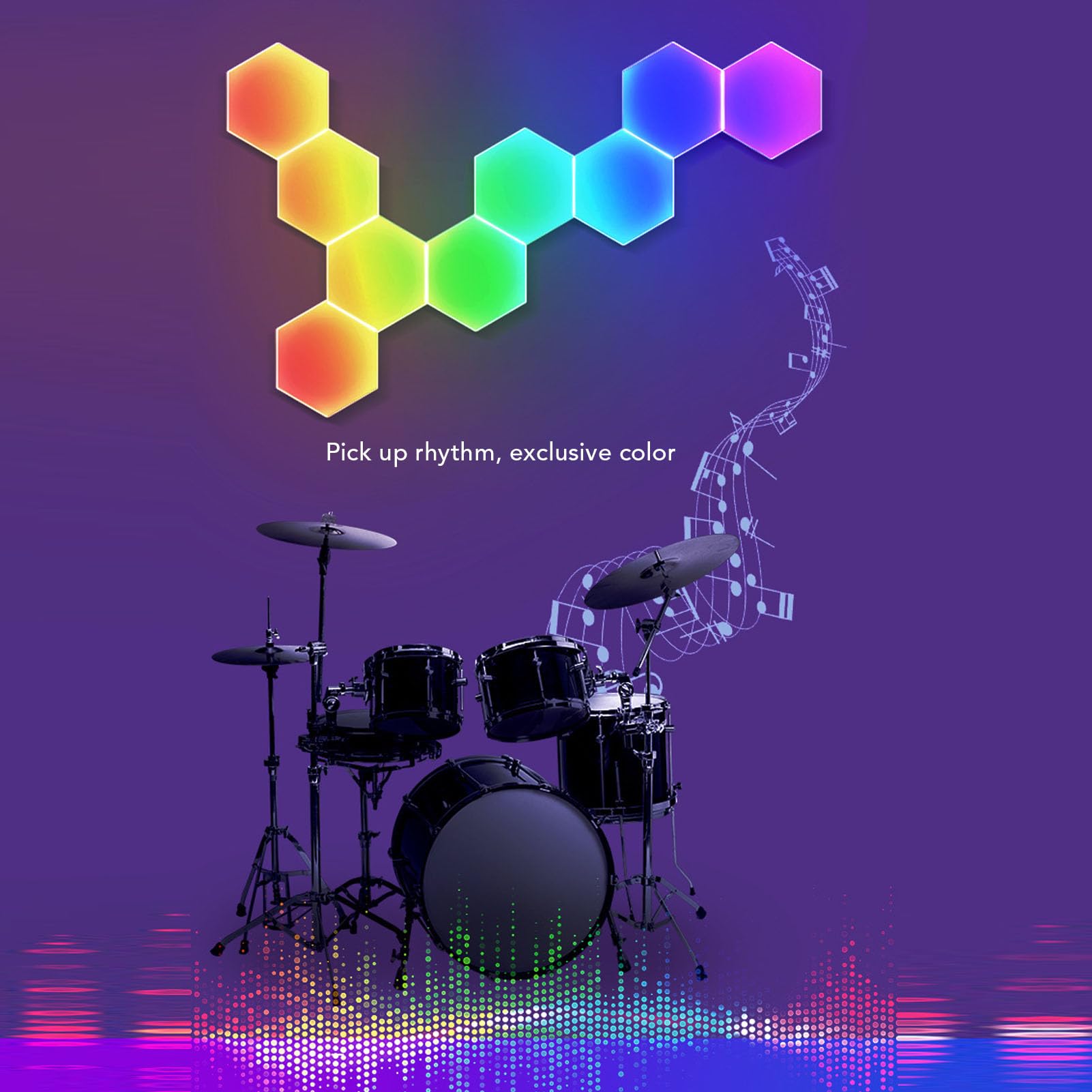 Bnineteenteam Paneles de Luz Hexagonales, 10 Juegos de Luces LED Hexagonales RGB Montadas en la Pared Método de Control Triple Panel de Luz Hexagonal para Juegos Cool Music Sync APP Control