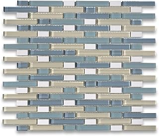 Stone Center Online Blue Beige Glass Mix Crystal White Marble Random Brick Mosaic Tile Kitchen Bath Wall Floor Backsplash Shower (1 Sheet)