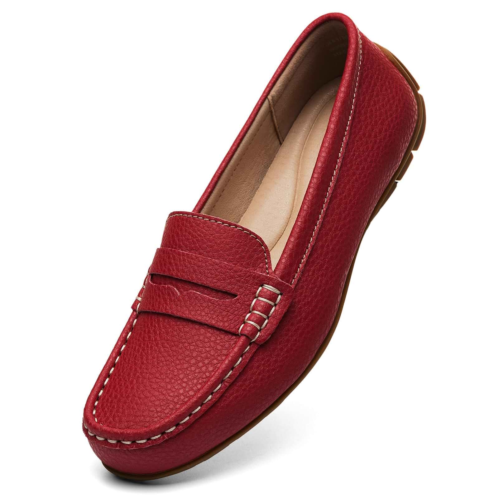 KORDAL Women's Comfortable & Lightweight Leather Penny Loafers Slip-Ons Cute Business Casual Dress Shoes Work Office Flats Everyday Walking Shoes Driving Mocs for Women