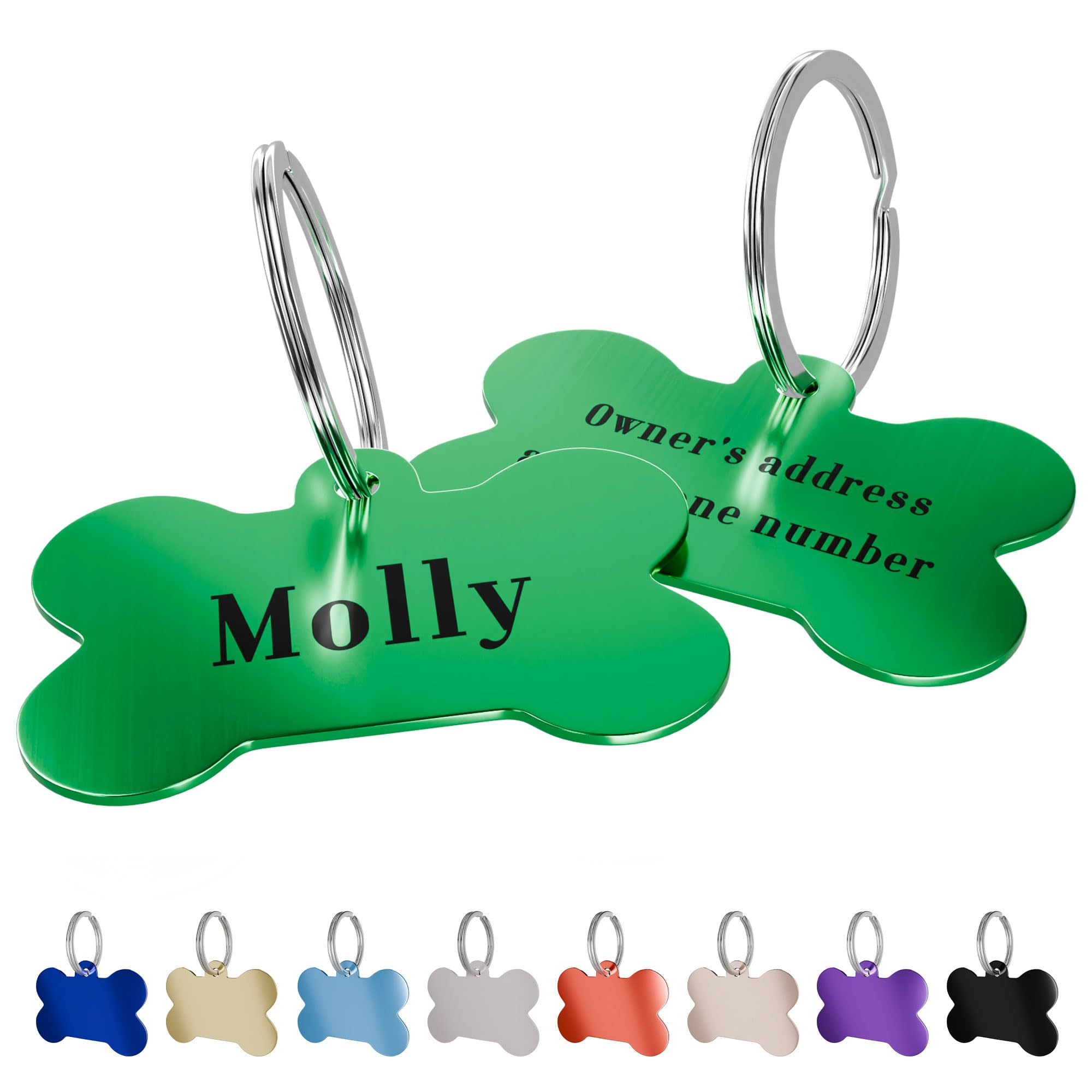 Charmify Dog Tags for Pets Engraved UK Prime – Personalised Bone Name Tag for Dogs | Custom Deep Engraved Pet ID Tag with Phone, Name & Address | Durable Dog Collar Tag, Made in UK (Green, S) — image 1