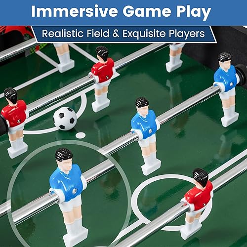 Miniatura 7 de GYMAX Mesa de futbolín, juego de mesa de fútbol de 34 pulgadas con 2 bolas, anotadores manuales, construcción de MDF resistente para sala de juegos,