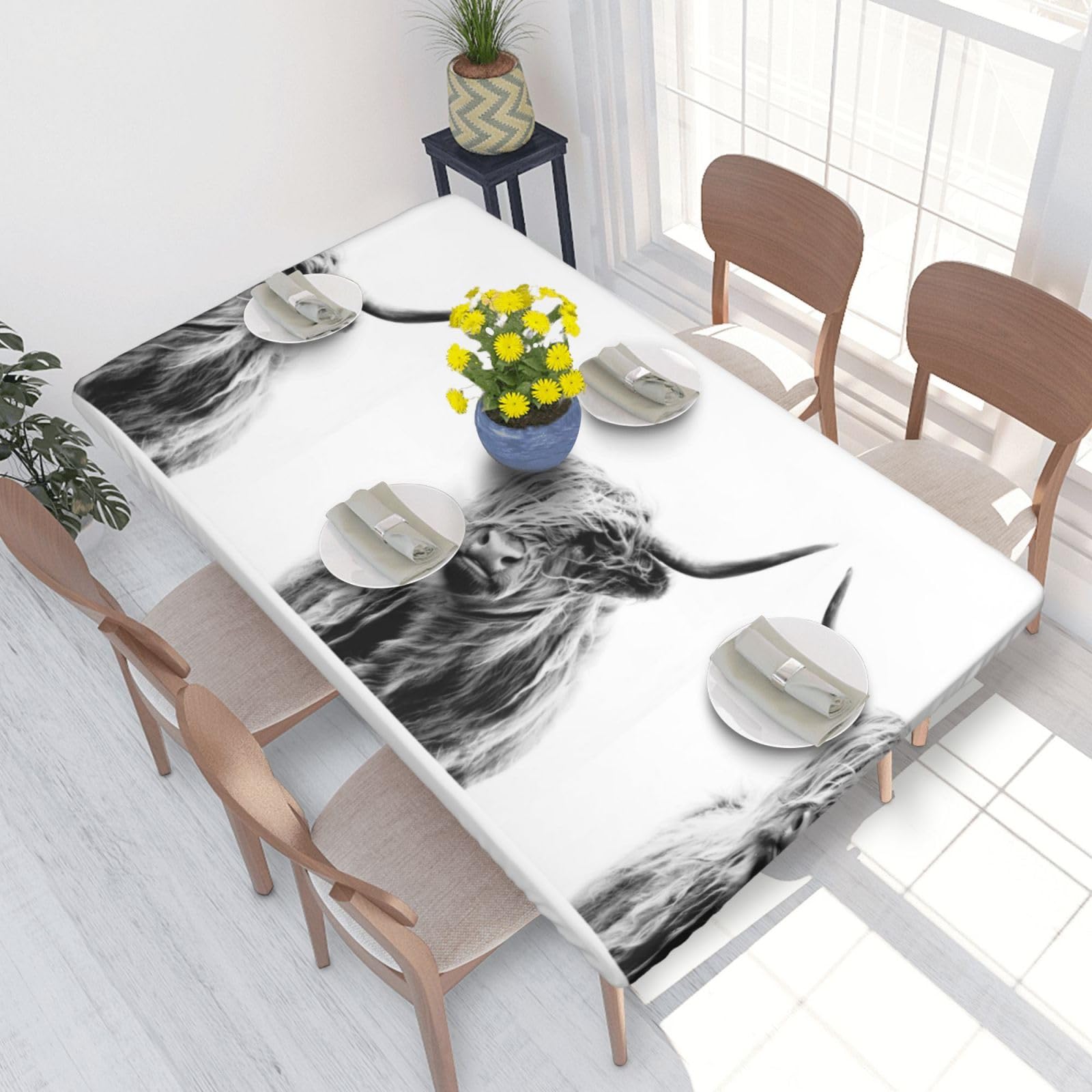 BeNtli Tablecloth,Waterproof Fitted Table Cloth Elastic Edged Table Cover 4FT for Kitchen,Portrait Of A Highland Cow