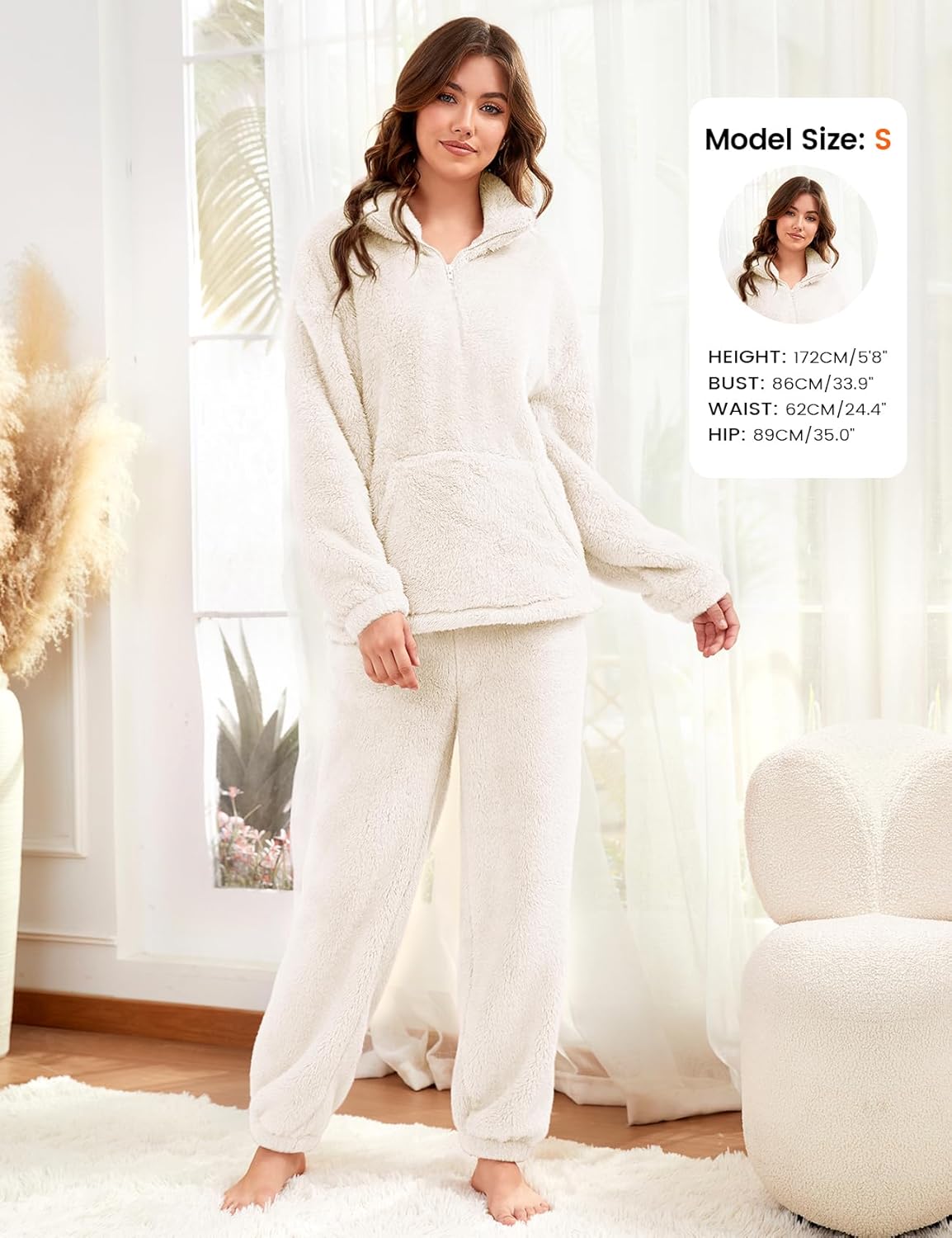 Yimoon Womens Fluffy Pajamas Set Warm Fleece Pjs Half Zip Pullover Pants 2 Piece Sleepwear Winter Fuzzy Loungewear - Image 6