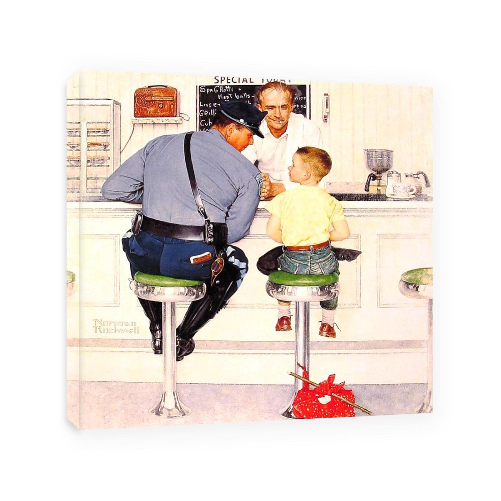JZSDGB Norman Rockwell Prints-Canvas Print Wall Art Famous Painting-‘The Runaway’Art Reproduction Canvas Picture Posters-for Living Room Wall Decor 20x20cm(9x9in) Framed