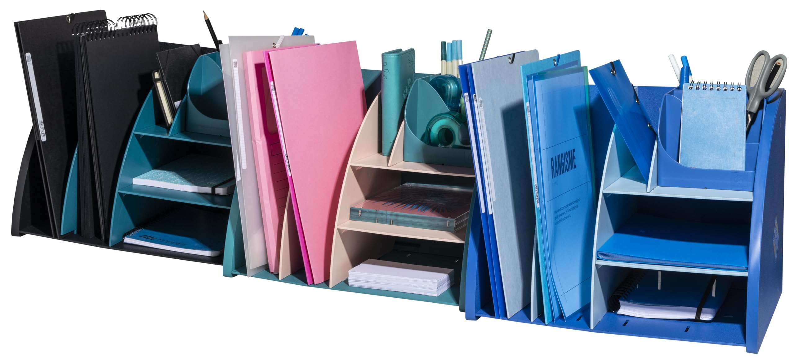 EXACOMPTA - Rif. 394202D - 1 organizer da scrivania, organizer Bee Blue, accessorio da scrivania multifunzionale 6 scomparti A4, A5, A6 verticale/sdraiato, prof 36 x 29,5 x 6 cm, blu navy/azzurro