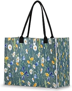 Bolsa feminina - crisântemo reutilizável sacolas de compras de supermercado com alças borboleta azul grande bolsa de praia bolsa de ombro bolsas de trabalho bolsas de mão resistentes para praia, compras, trabalho, viagens, Multicolor