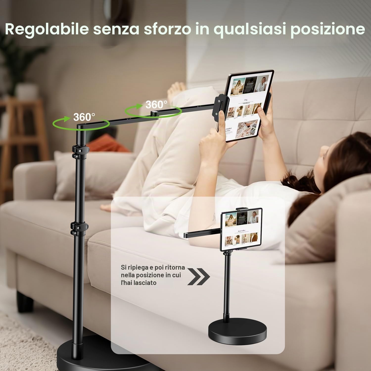 elitehood Supporto da pavimento regolabile per tablet con base resistente, supporto orizzontale da 24 pollici per iPad da pavimento per letto e divano, compatibile con iPad mini Air Pro 13/4,7-13