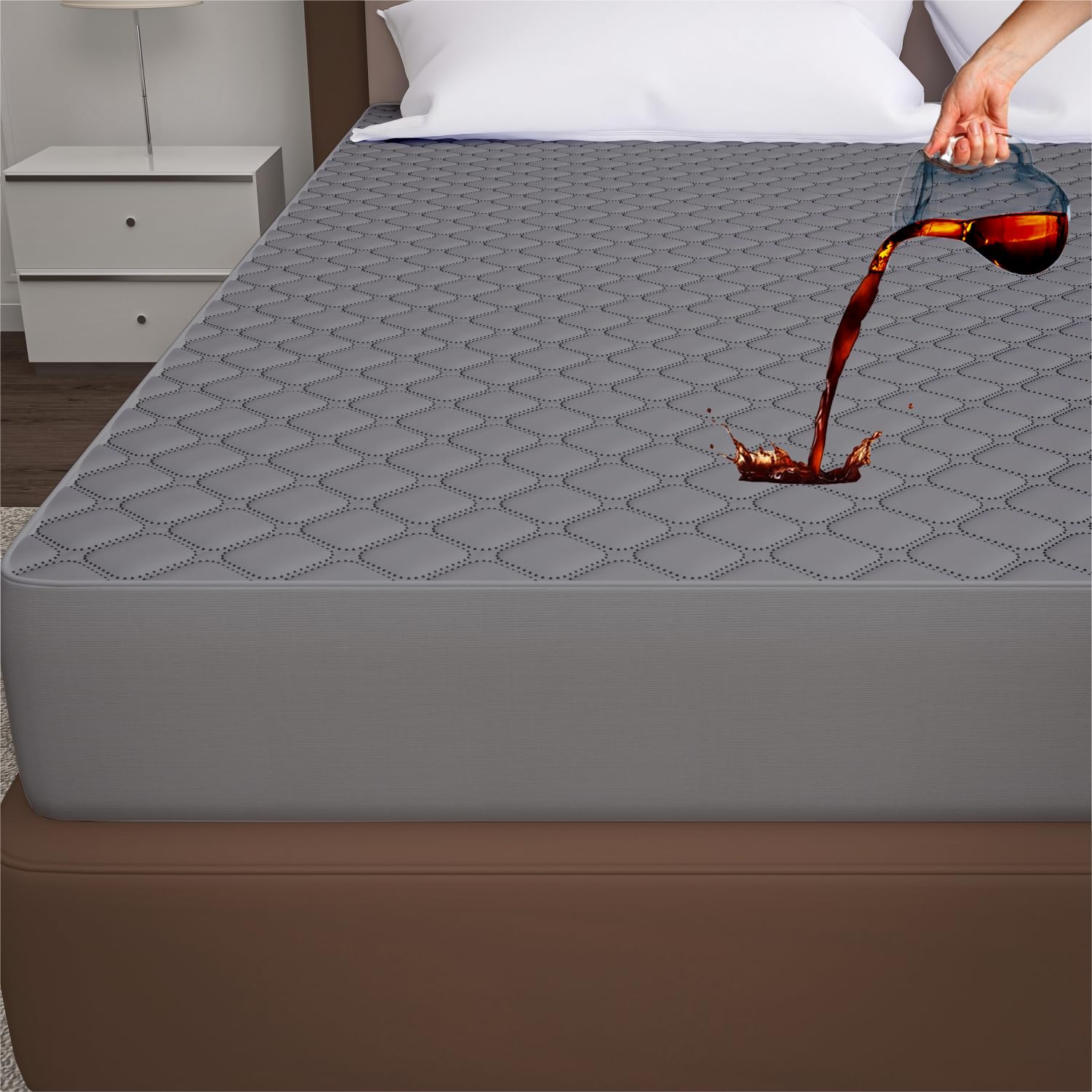 make bed waterproof king size 84x72 inch cotton ultrasonic mattress protector breathable hypoallergenic noiseless ultra soft elastic fitted bed protector mattress/bed cover (grey, king (84 * 72”))