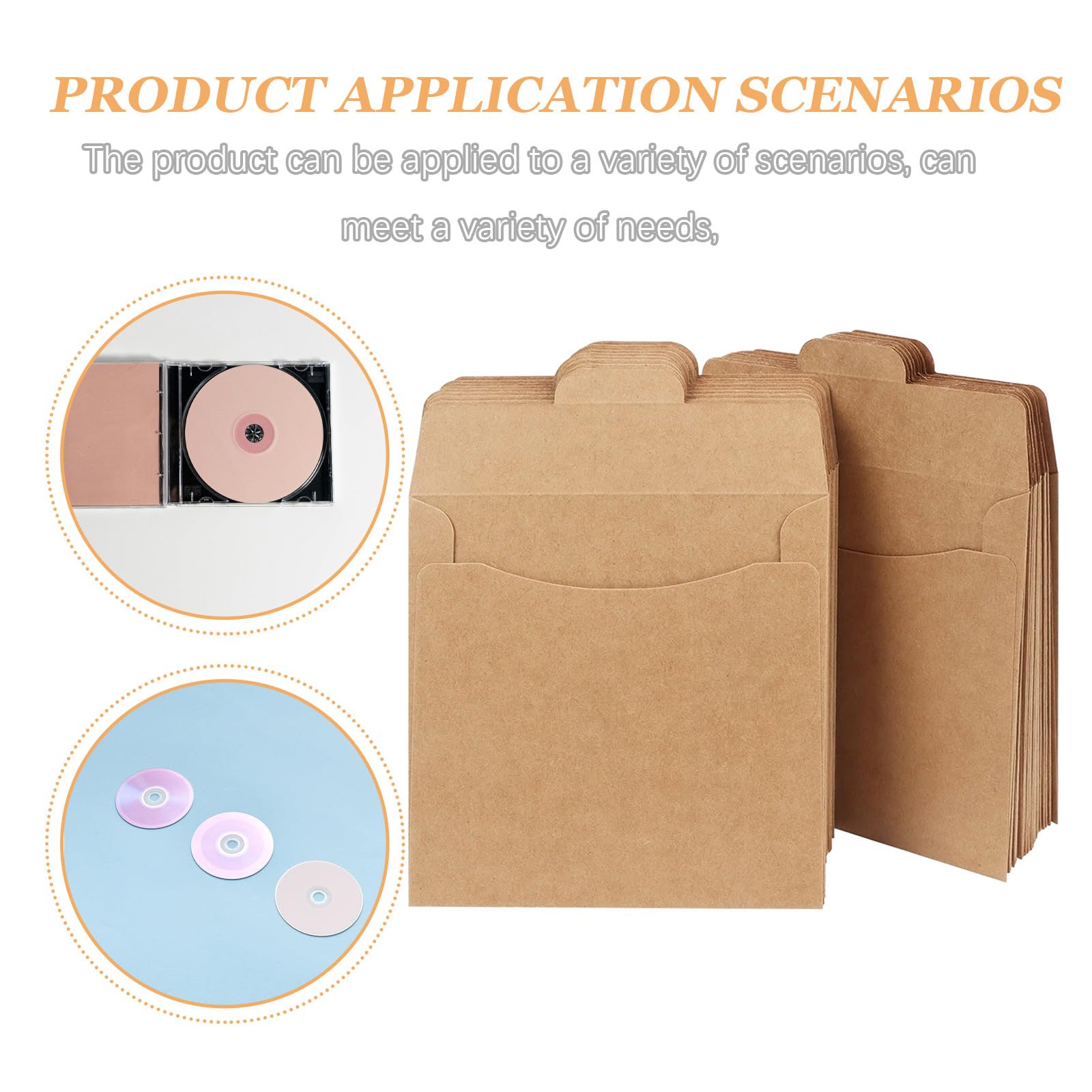HEMOTON 50 pièces Sacs Papier Kraft Marron pour CD Enveloppes de Rangement Durables et Réutilisables Pochettes Emballage pour Cartes et Fichiers