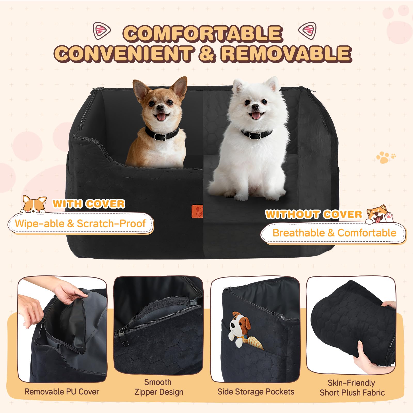 Asiento de Coche para Perros 78x55x53CM Extraíble Lavable Impermeable Negro