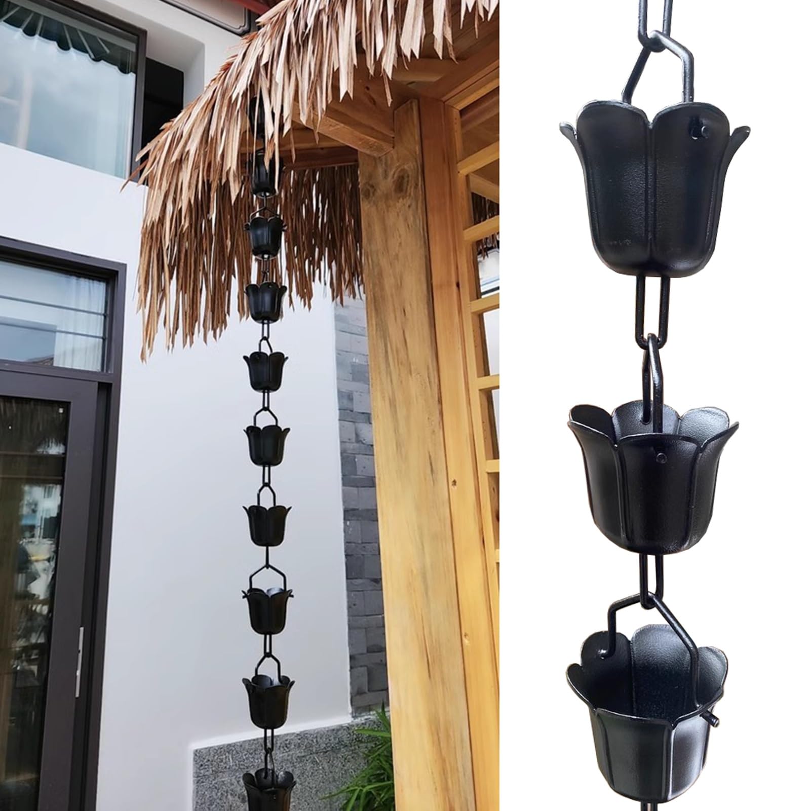 YNBSHGAA Rain Chain for Gutter Downspout Replacement, Decorative Water Flow Solution for Garden Patio and House Eaves,size_name-2.6M (8.5Ft)