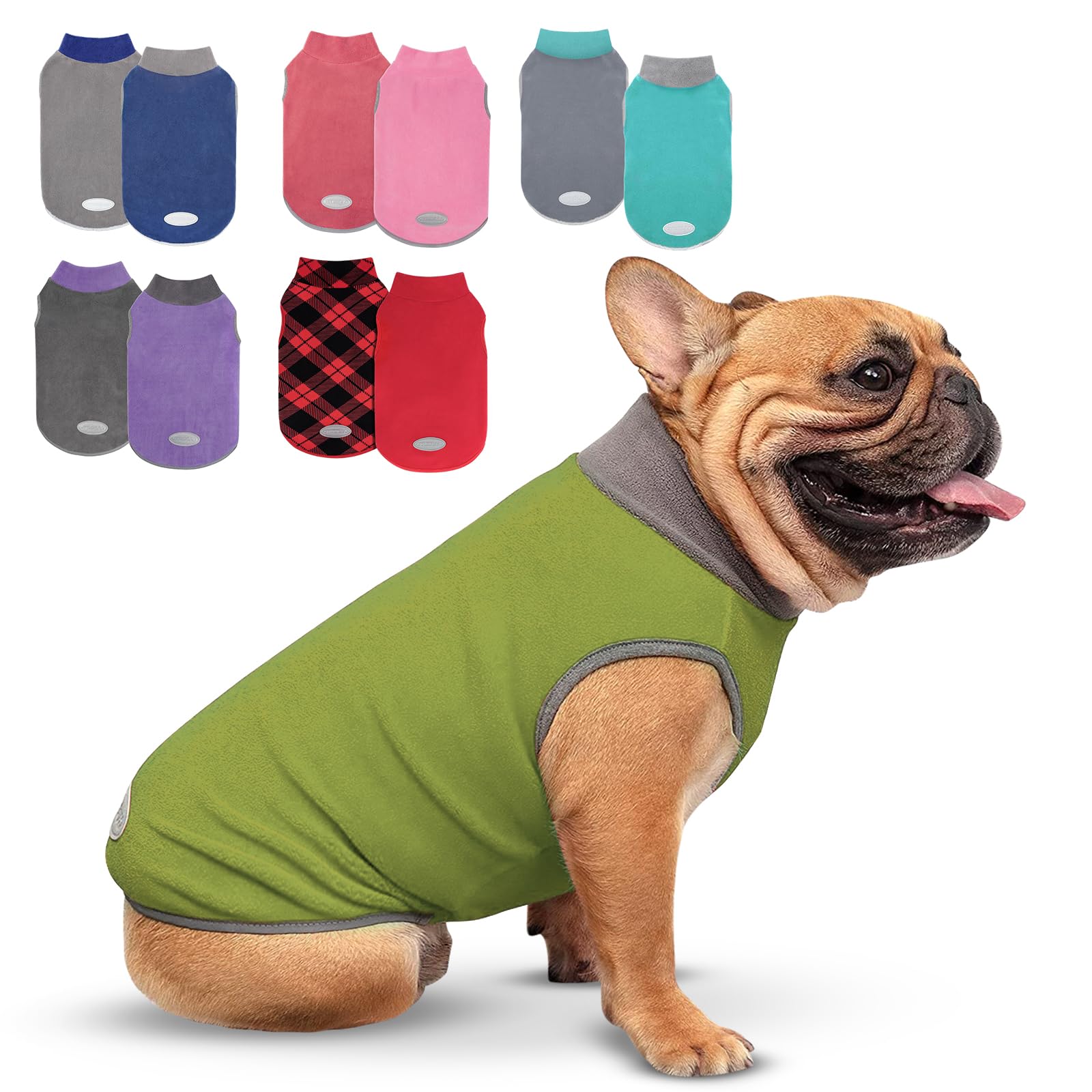 cyeollo 2 Pack Dog Sweater Fleece Vest Dog Sweatshirt Reflective Lightweight Pet Clothes for Large Dogs Boy Girl Pet Apparel, Grass Green & Grey XXXL