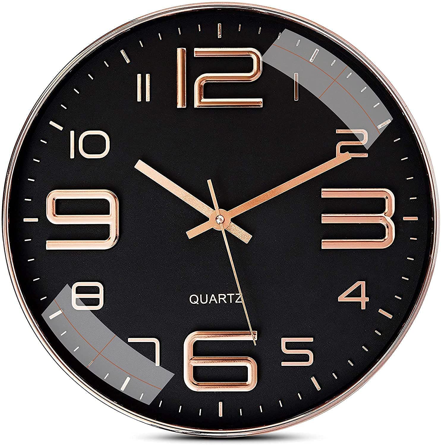 TEKCOOL Wall Clock 12" Silent Quartz Decorative Latest Wall Clock Non-Ticking Classic Clock Battery Operated Round Easy To Read For Room/Home/Kitchen/Bedroom/Office/School - Analog, Plastic Rose Black