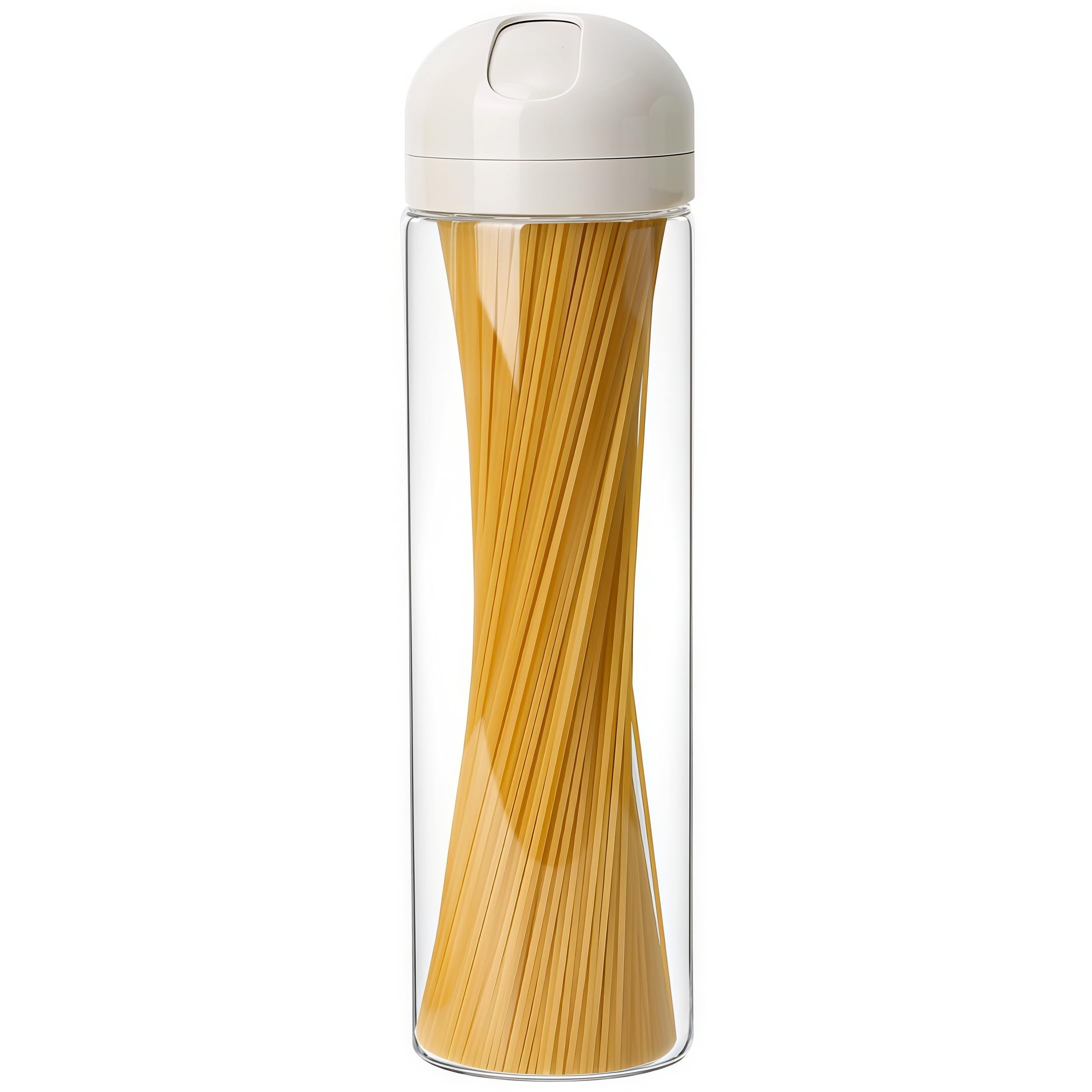 Glass Pasta Storage Container with Measuring Lid, 67 oz, 12 inch Tall, Airtight Food Canister with Dispenser Lid, Spaghetti Jar for Pantry, Heat-Resistant, Dustproof, Clear Glass Canister (White)