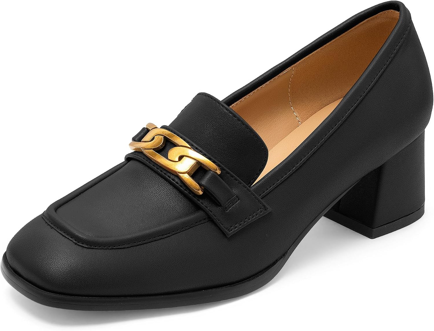 Women's Pumps Low Chunky Block Heels Round Toe Closed Patent Slip-on Loafers Dress Party Office Shoes 1.5IN