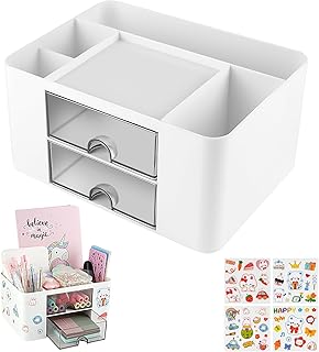OFFCUP Schreibtisch Organizer, 5 Fächer Plastik Büro Organizer mit 2 Schublade, Multifunktionaler Stifthalter Organizer, Stiftehalter Schreibtisch Tisch Organizer für Bürobedarf Schreibwaren(Weiß)