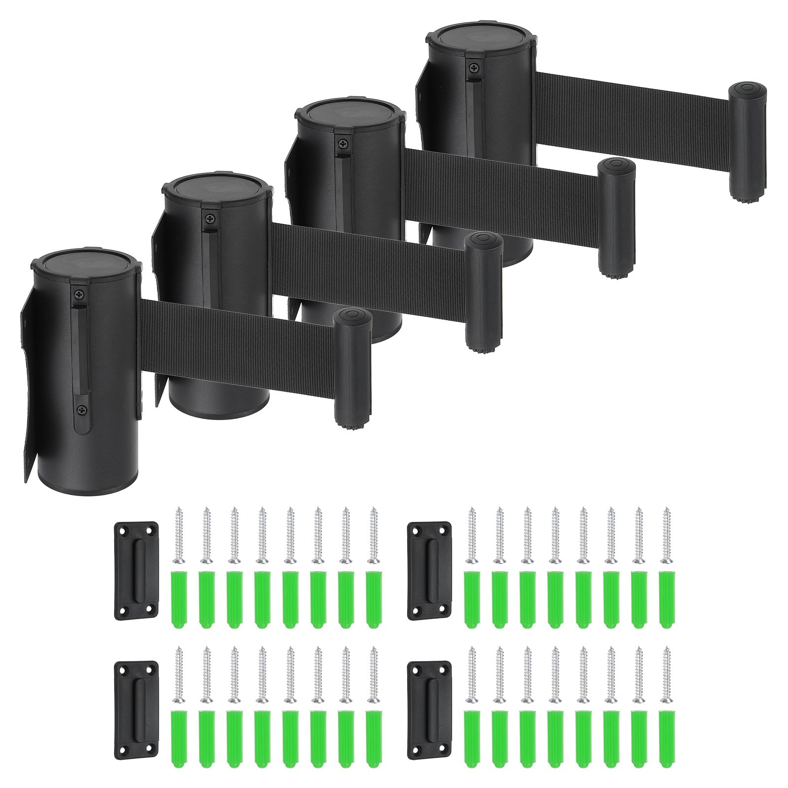 Barrière rétractable à ceinture murale QUARKZMAN 3m boîtier ABS noir lot de 4 - 8