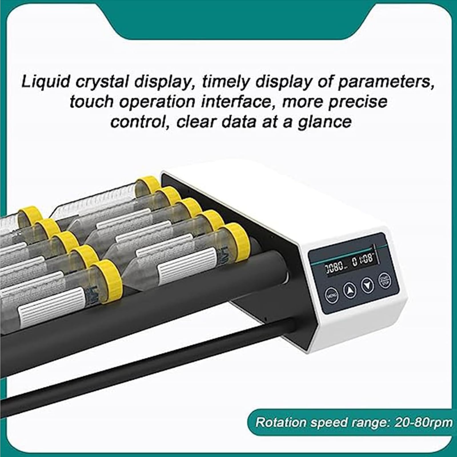 Mezclador de rodillos de laboratorio, agitador digital con velocidad ajustable de 20 a 80 RPM, modo temporizador y pantalla LED para experimentos médicos, ciencias de la vida, aplicaciones químicas