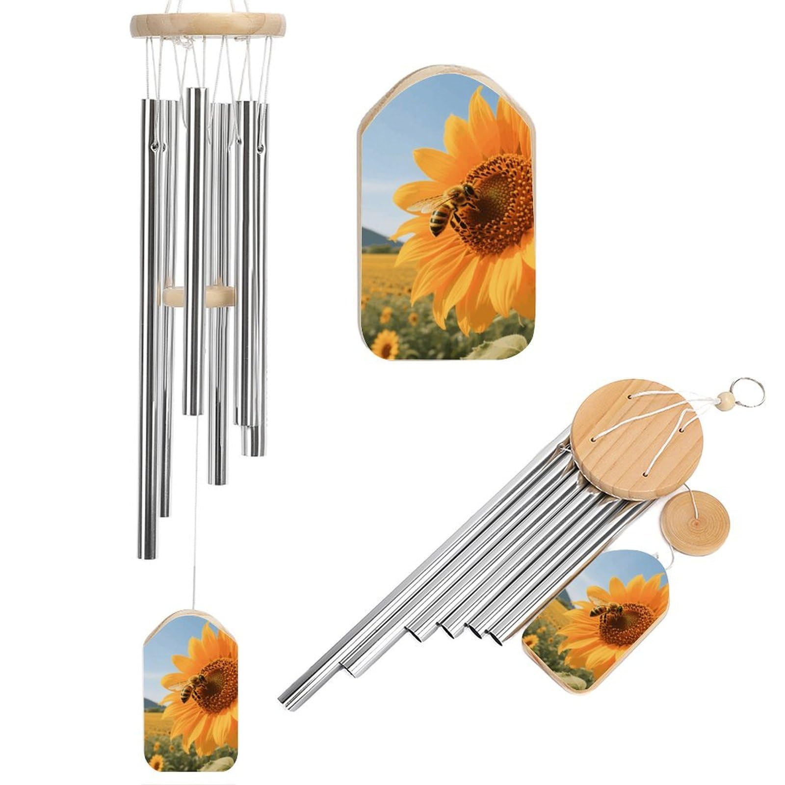 Carillon éolien en accord profond abeille et tournesol déco de jardin 52cm