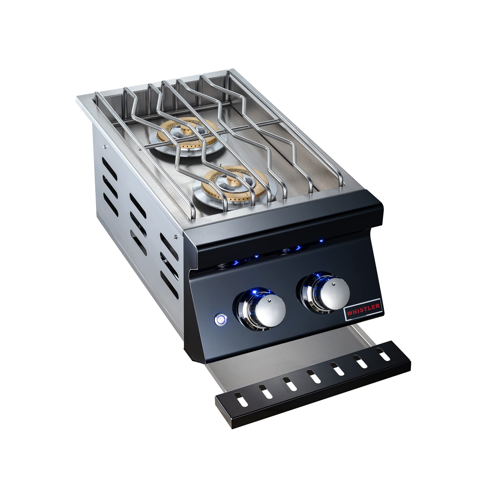 Whistler Outdoor Kitchen Double Burner for NG/LP - Built In Side Burner with Cooking Grip & Drip Pan,2 * 12000BTU Side Burners for BBQ Island,Ramp Control Panel Glossy Black