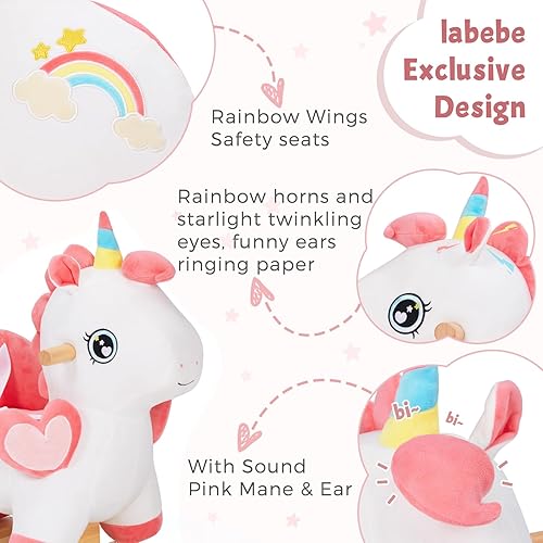 Miniatura 3 de labebe Caballo mecedor para bebé con cinturón de seguridad, gorila de unicornio para niños de 6 meses a 3 años, juguete de equitación para bebés,