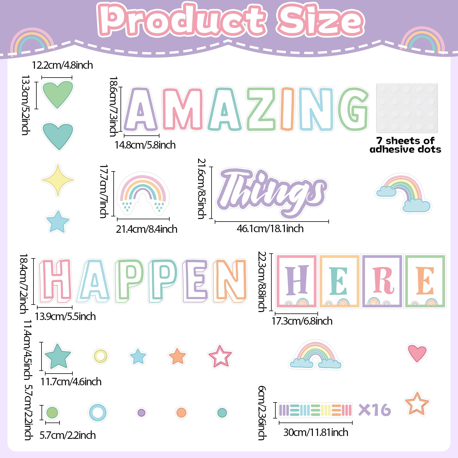 Amazing Things Happen Here Bulletin Board Rainbow Bulletin Board Decoration Set Inspirational Welcome Back to School Pastel Classroom Decorations Chalkboard Door Wall Decor