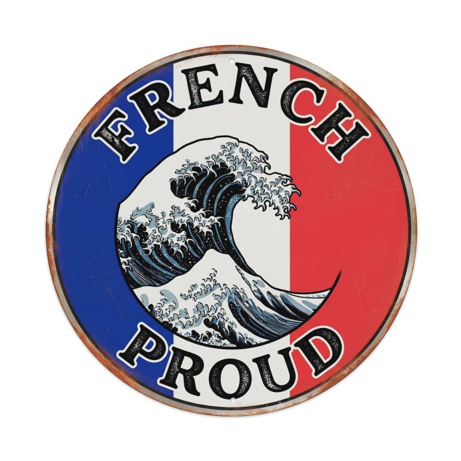 Olhnbad Style French Proud Wave Scenic Travel Heritage Emblem Metal Tin Sign