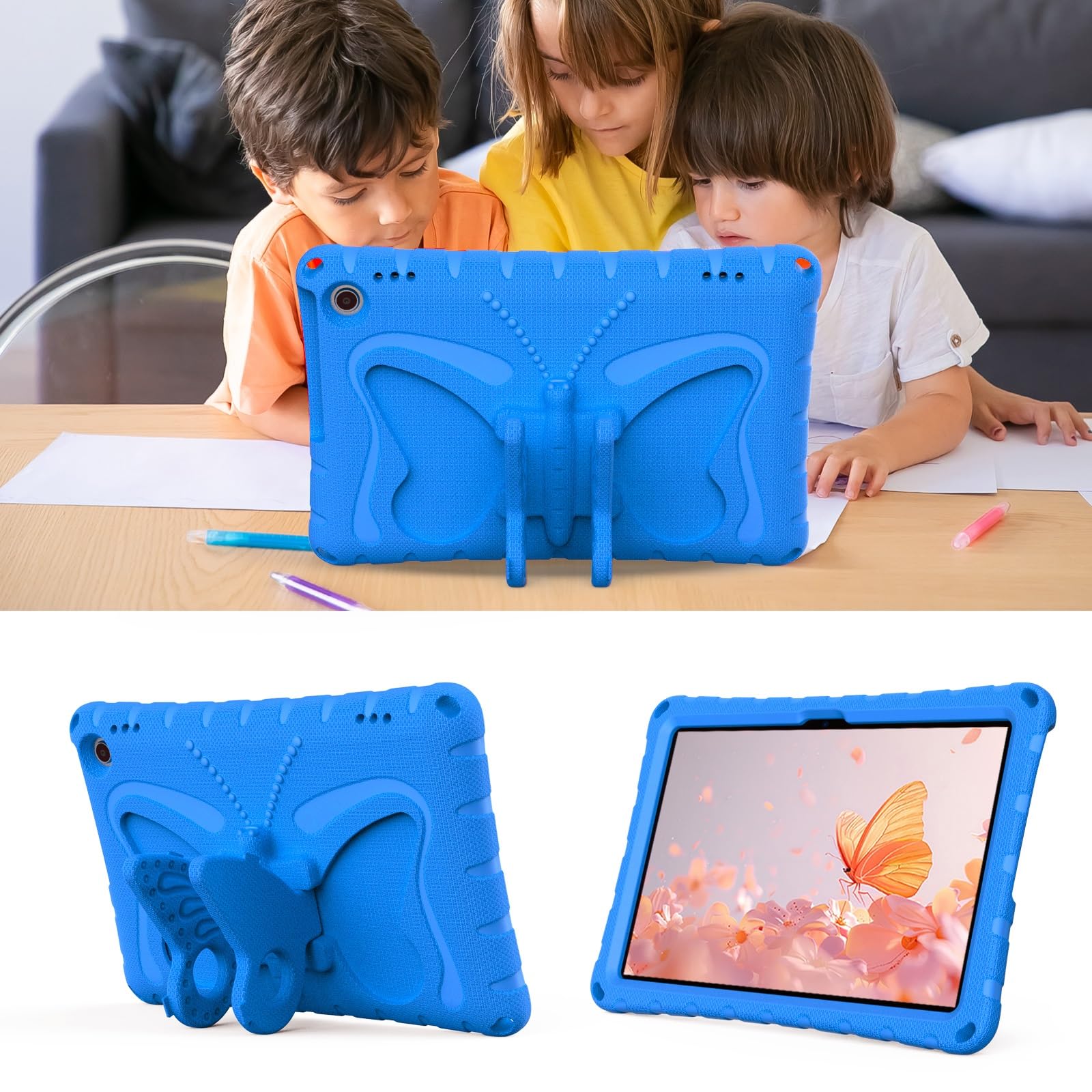 Etui kompatybilne z etui na tablet Kindle Fire Max 11 (13. generacja, wydanie 2023), lekki, wytrzymały, odporny wstrząsy pokrowiec ochronny pianki EVA paskiem ramię, futerał dziecięcy Butterfly(Blu)