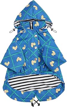 Morezi Dog Zip Up Raincoat with Reflective Buttons, Rain/Water Resistant, Adjustable Drawstring, Removable Hood, Raincoats with Legs 8lbs to 80lbs Available - Grid Blue - XS