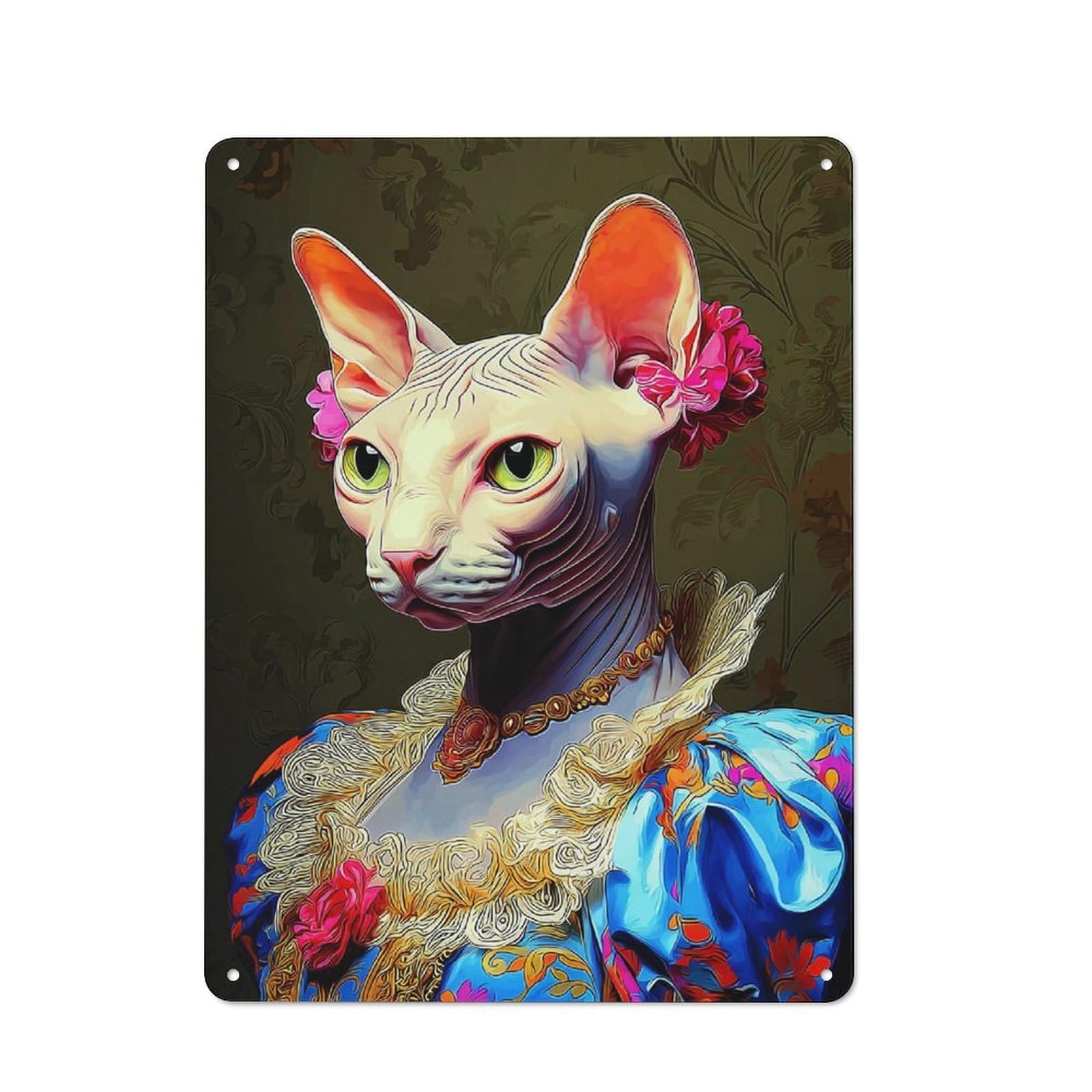 Junmoney Regal Sphynx In Baroque Splendor Retro Metal Sign With Design 40X30cm, Nostalgic Vintage Wall Decor For Kitchen, Hallway, Bar Or Small Cafe