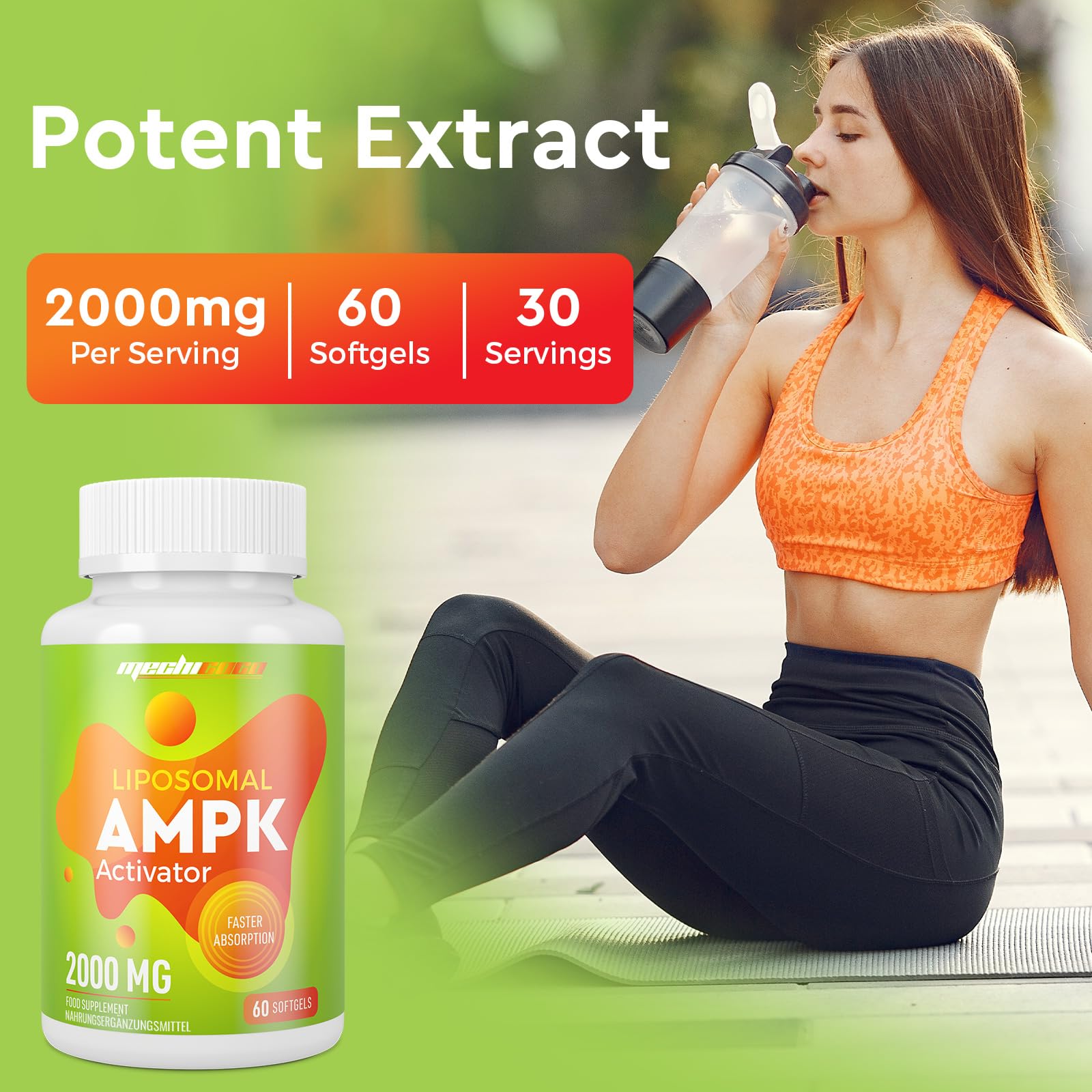Capsules Liposomales Activateur AMPK 2000 mg, Formule 6-en-1 avec Berbérine HCL, Quercétine Dihydratée et Resvératrol, pour un Soutien Antioxydant, Sans Soja, Sans Gluten