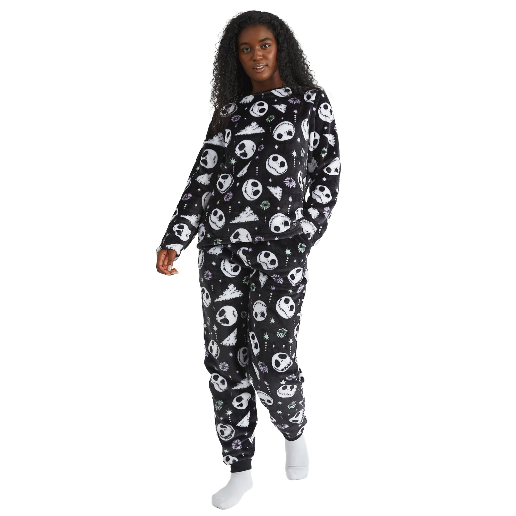 Skinnydip Disney Nightmare Before Christmas Fleece Pyjama Set for Women & Teens – Cosy, Soft & Warm Sleepwear, Small Multicolour