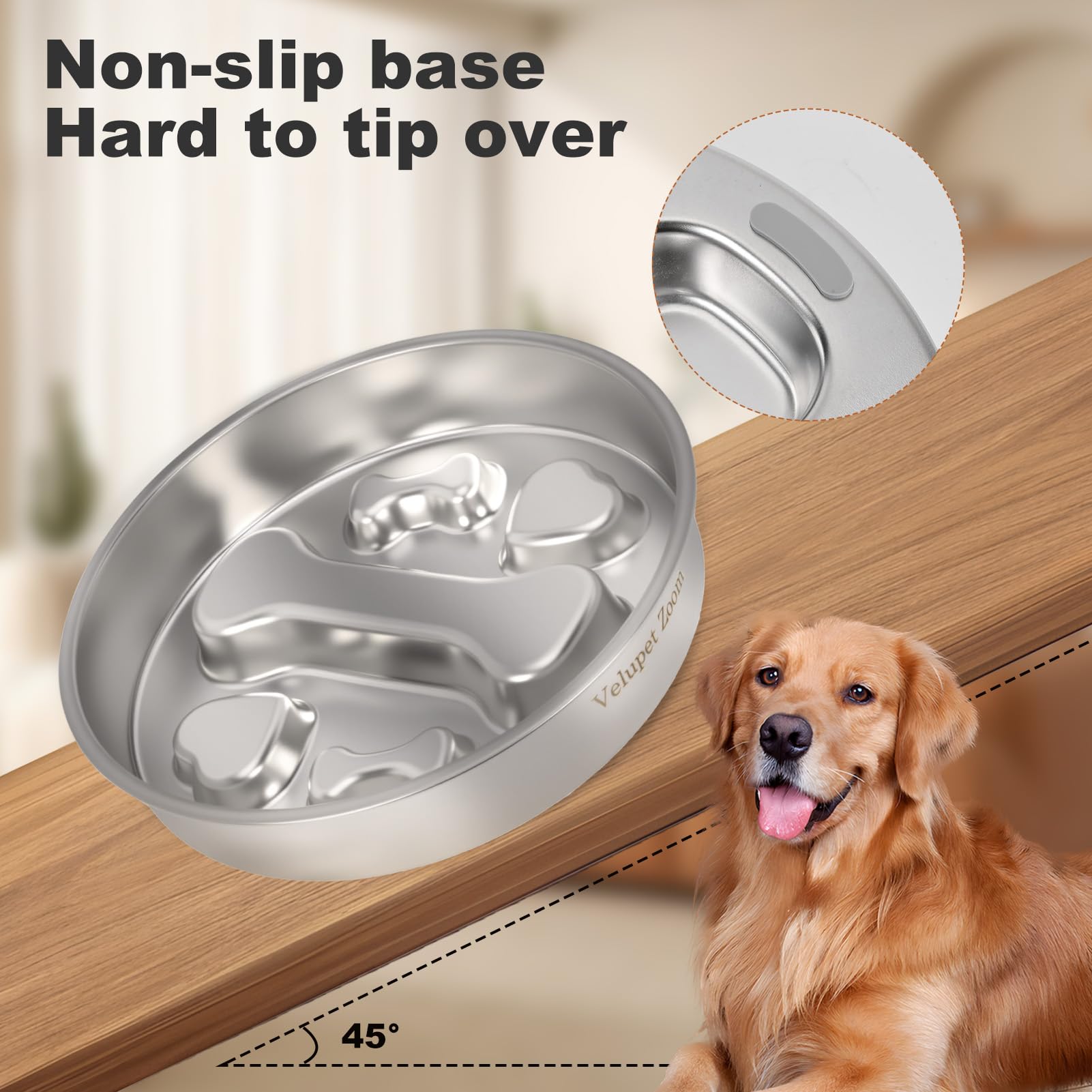 Slow Feeder Dog Bowls,Non-Slip Base Stainless Steel Pet Food Bowls,2 Cups Metal Dog Slow Feeder Bowl for Large Medium Breed,Double-Sided - image 6