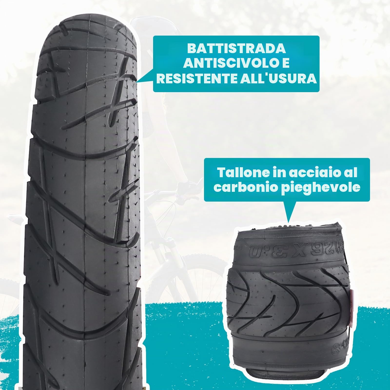 ZUKKA E Bike - Pneumatico per bicicletta 26 x 3,0, resistente alle alte prestazioni, per mountain bike, mountain bike, colore nero