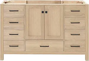 Ariel Cambridge 54-inch Bathroom Vanity Base Cabinet, Solid Wood, White Oak