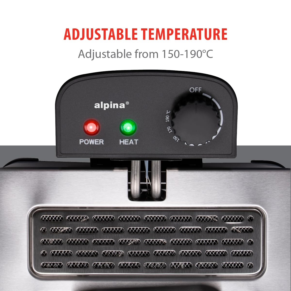 alpina Friggitrice 5L – Doppia friggitrice con termostato regolabile – Friggitrice con olio e 3 cesti estraibili – Deep Fryer 2000 W – 27,5 x 21,5 x 30,5 cm – Acciaio inossidabile argento