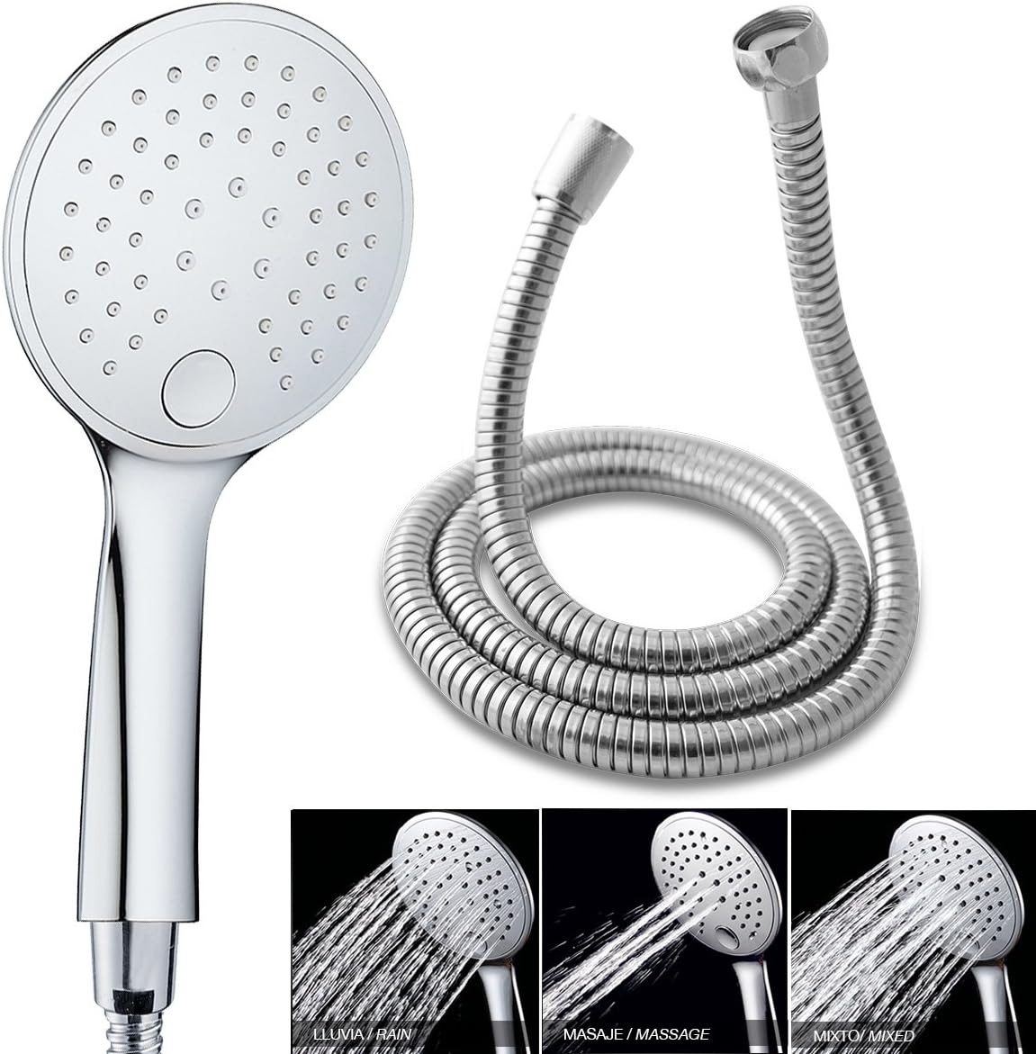 Ekoly EC-17057 Kit Mslim Shower Head Set with Flexible Hose, Chrome