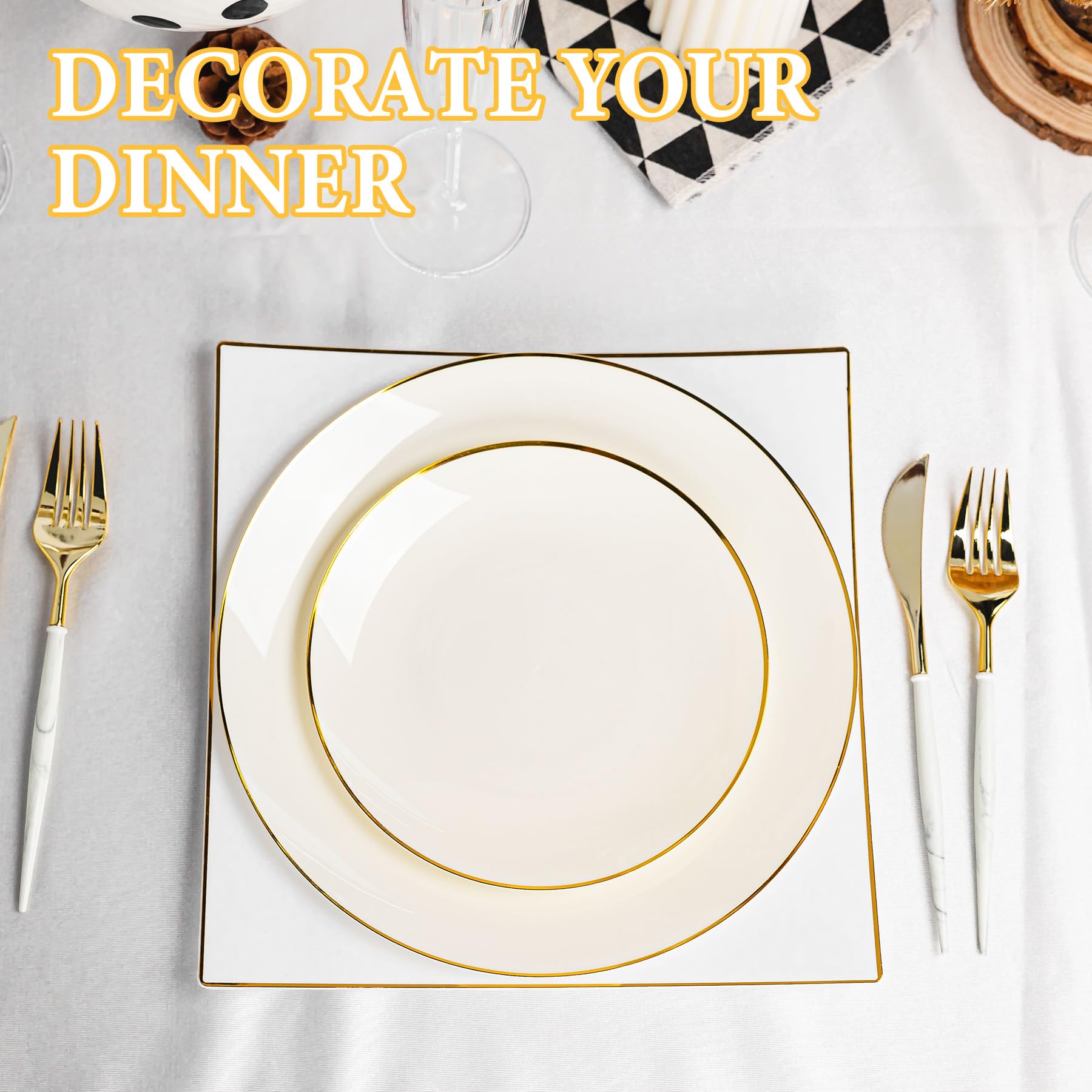 Ivory Gold Rim Plates - 100 Pack -4 Ivory Gold Rim Plates - 100 Pack -4