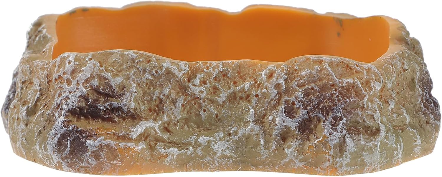 Reptile Feeding Bowl and Water Dish Resin Rock Terrarium Food Bowl XS Size for Lizards Tortoises Geckos Amphibians Pet Supplies