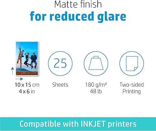 Miniatura 2 de HP Papel fotográfico mate, 4x6 in, 25 hojas (6QH46A)