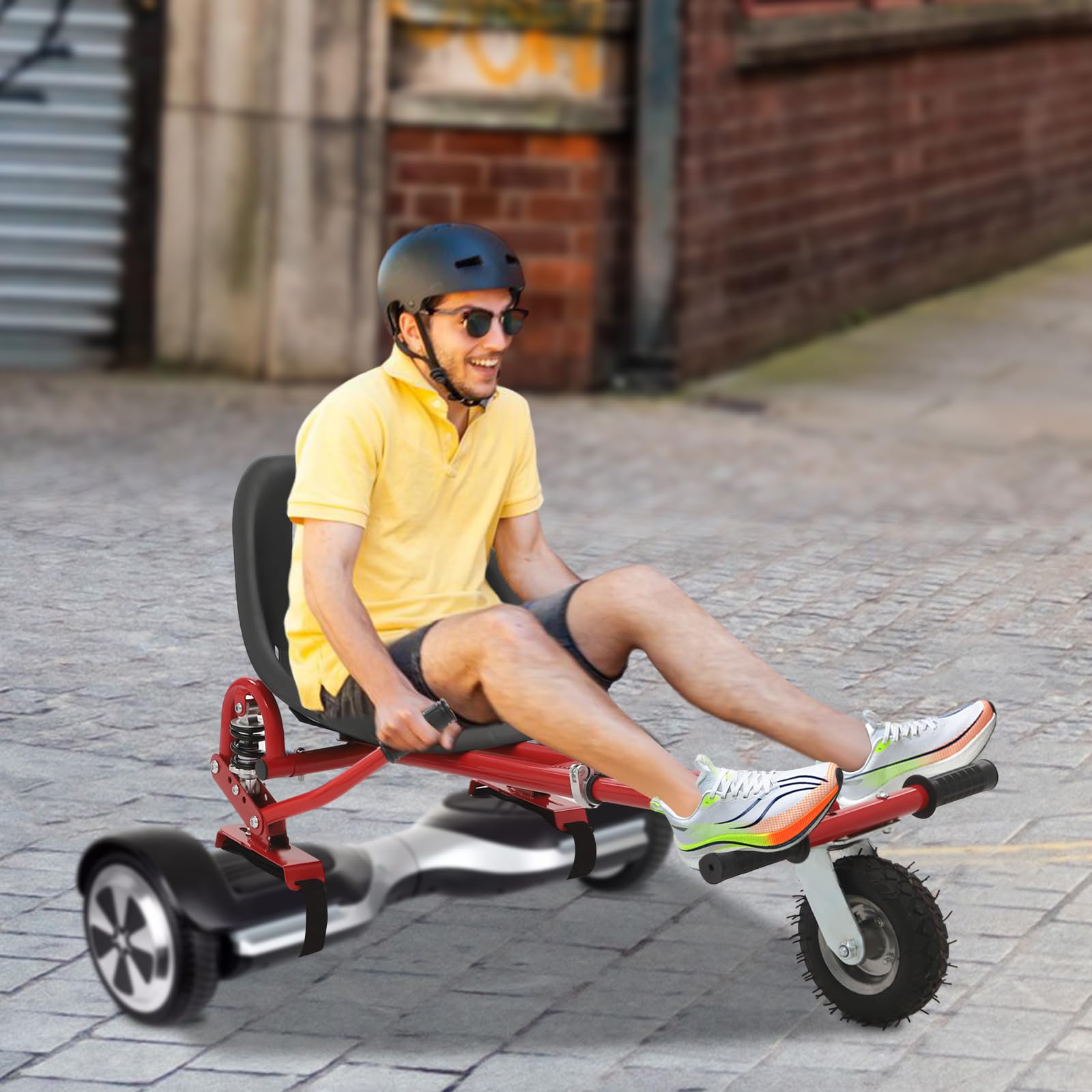 Hoverboard Sitz,Balance Scooter Einstellbarer Sitz für Hoverboard mit Doppelstange & Stoßdämpfer – Ergonomischer Fahrersitz für 6.5-10 Zoll, Rot (Max 100kg, Kinder & Erwachsene)