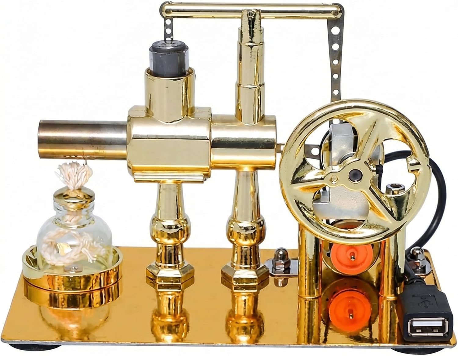 Hot Air Stirling Engine Motor Model,Stirling Engine Kit, Single-Cylinder Metal Stirling Engine External Combustion Engine Motor,DIY Hot Air Engine Gift of Air for Desktop EducationalToy (Gold)