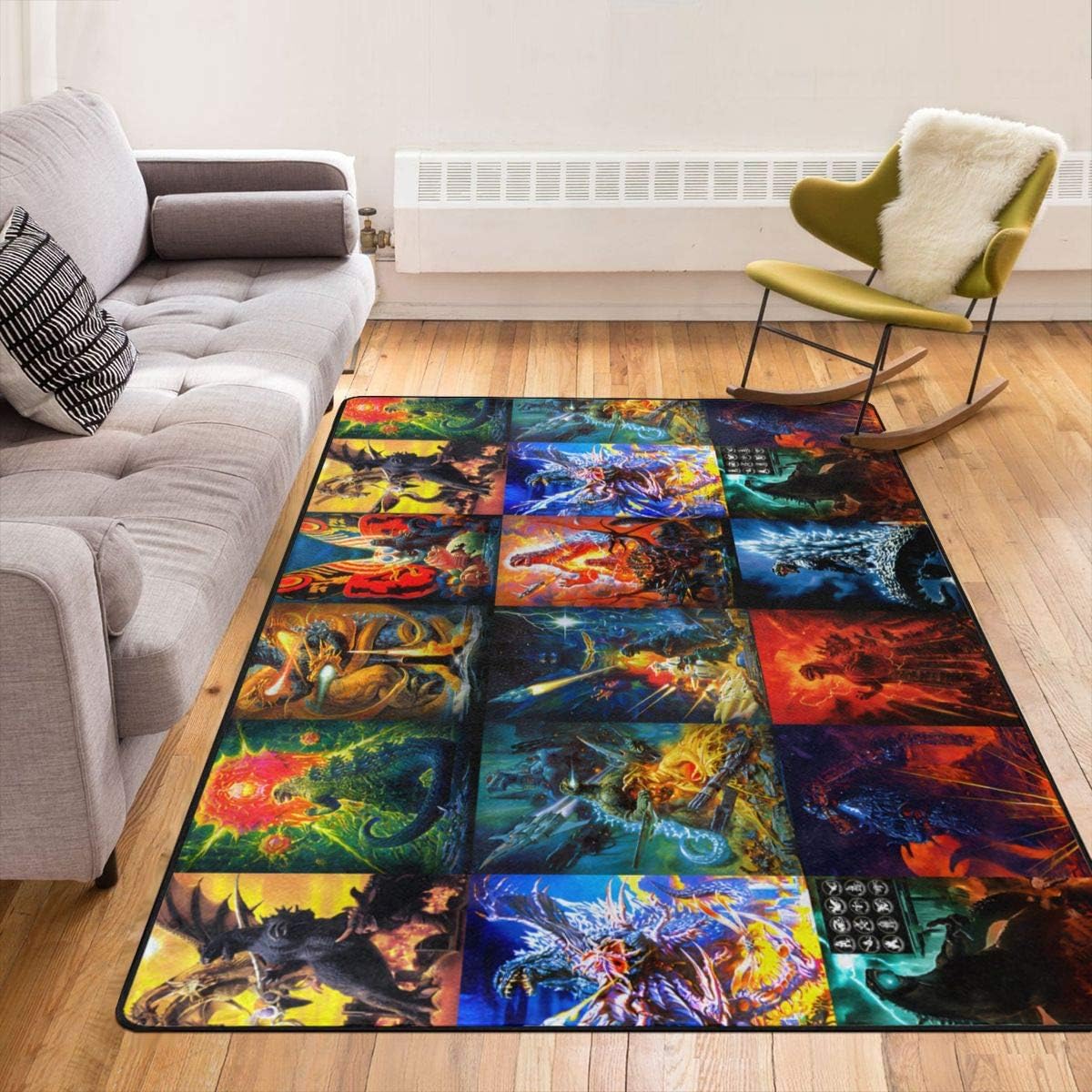 Super Cheap 🛒 Ultra Large Anti-Skid Area Rug, Series Movie Posters King of The Monsters Dinosaur Carpets for Toilet Living Room, Water Absorbent Chair Mat Vintage Home Decor Mat, 7x5 Feet Exclusive Discount 50% Price Ultra Large Anti-Skid Area Rug, Series Movie Posters King of The Monsters Dinosaur Carpets for Toilet Living Room, Water Absorbent Chair Mat Vintage Home Decor Mat, 7x5 Feet