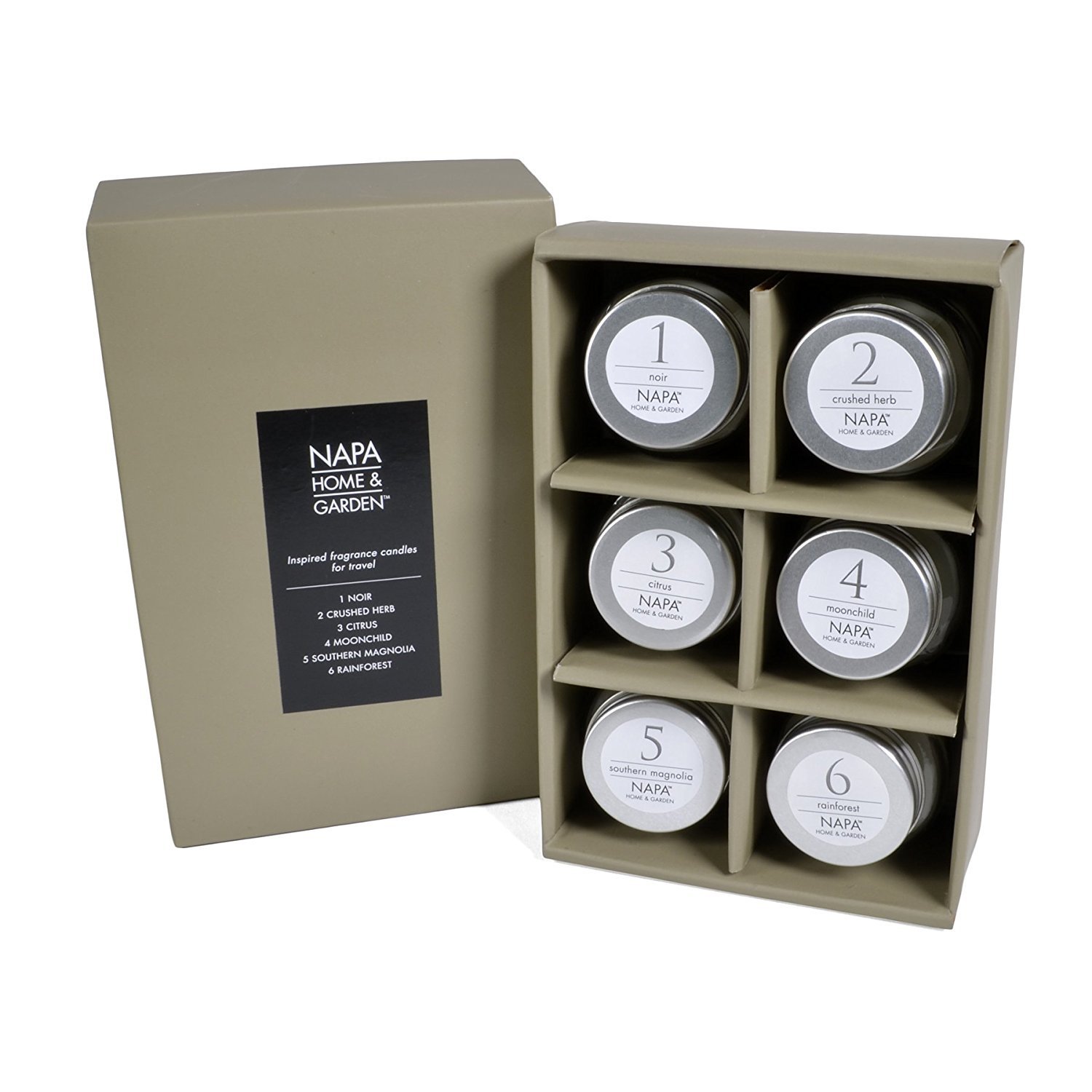 Napa Home & Garden Gray Oak Soy Candle Sampler, Scents 1 thru 6