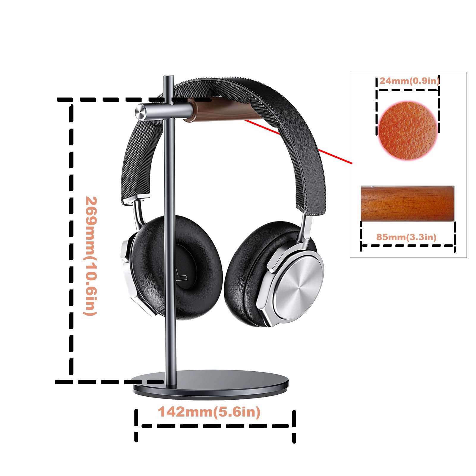 Supporto per Cuffie in Legno, Porta Cuffie Universale per Airpods max, Bose, Beats, Gaming, VR (Grigio)