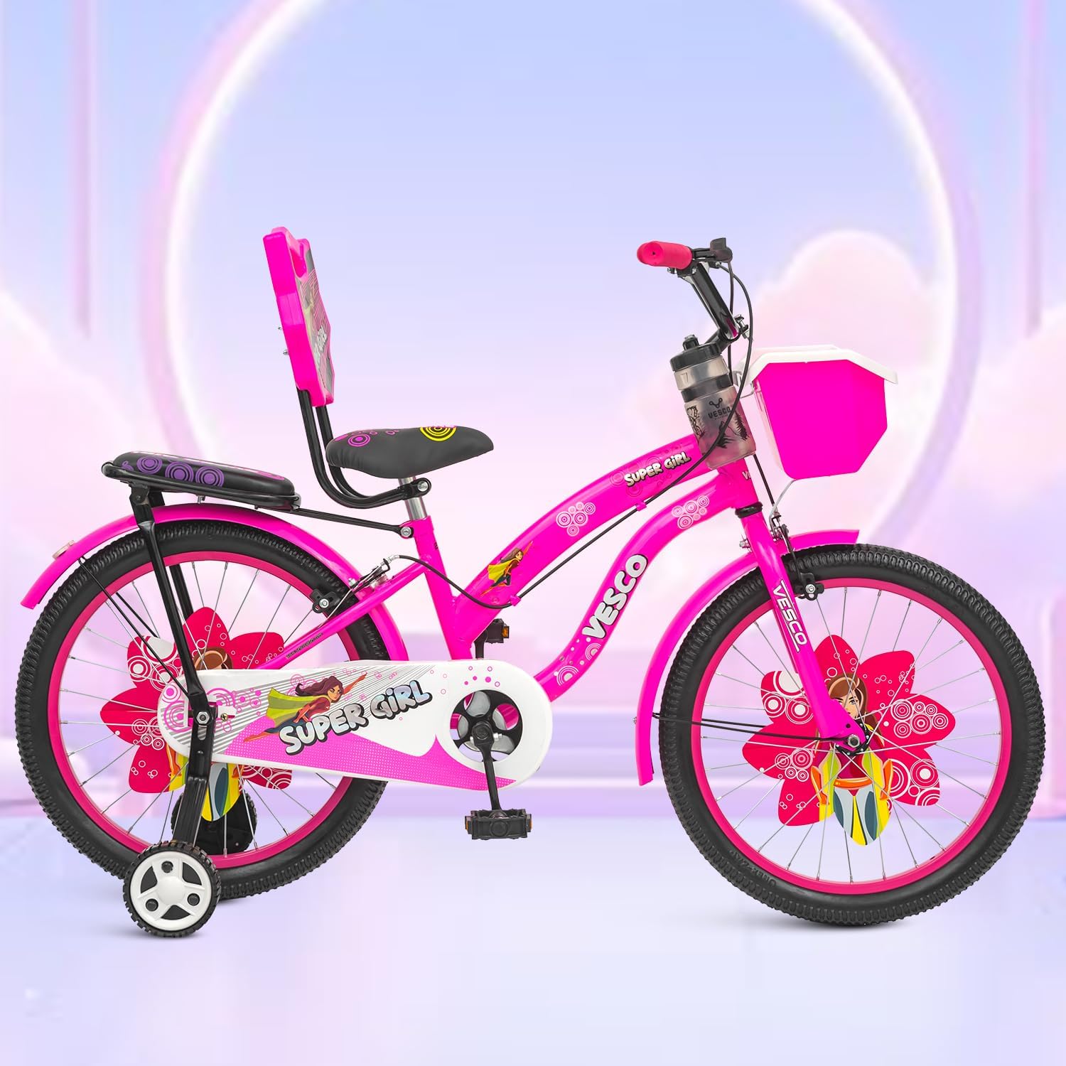 VESCO Super Girl 20T Cycle for Kids Girls with Balance Wheel & Back Carrier | Rigid Fork | Frame 12.5 Inch | Ideal for 6 to 9 Years Girls Kids Bike (Pink)-picture-22