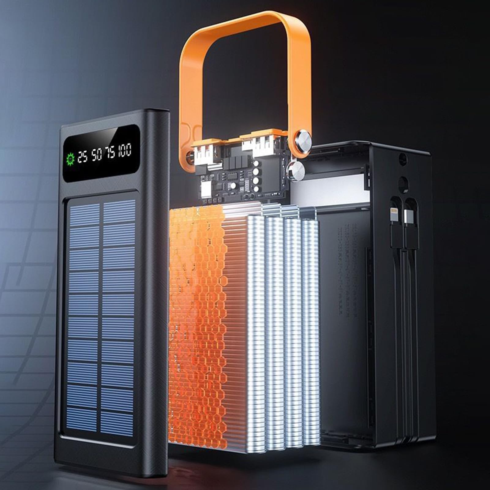 Banco Batteria Solare, Stazione Di Ricarica Rapida Da 120 W, Caricabatterie Portatile Da 50000 MAh Con Luce LED, Cavi Integrati, PC, 4 Uscite, 3 Ingressi For Telefoni, Tablet, Laptop
