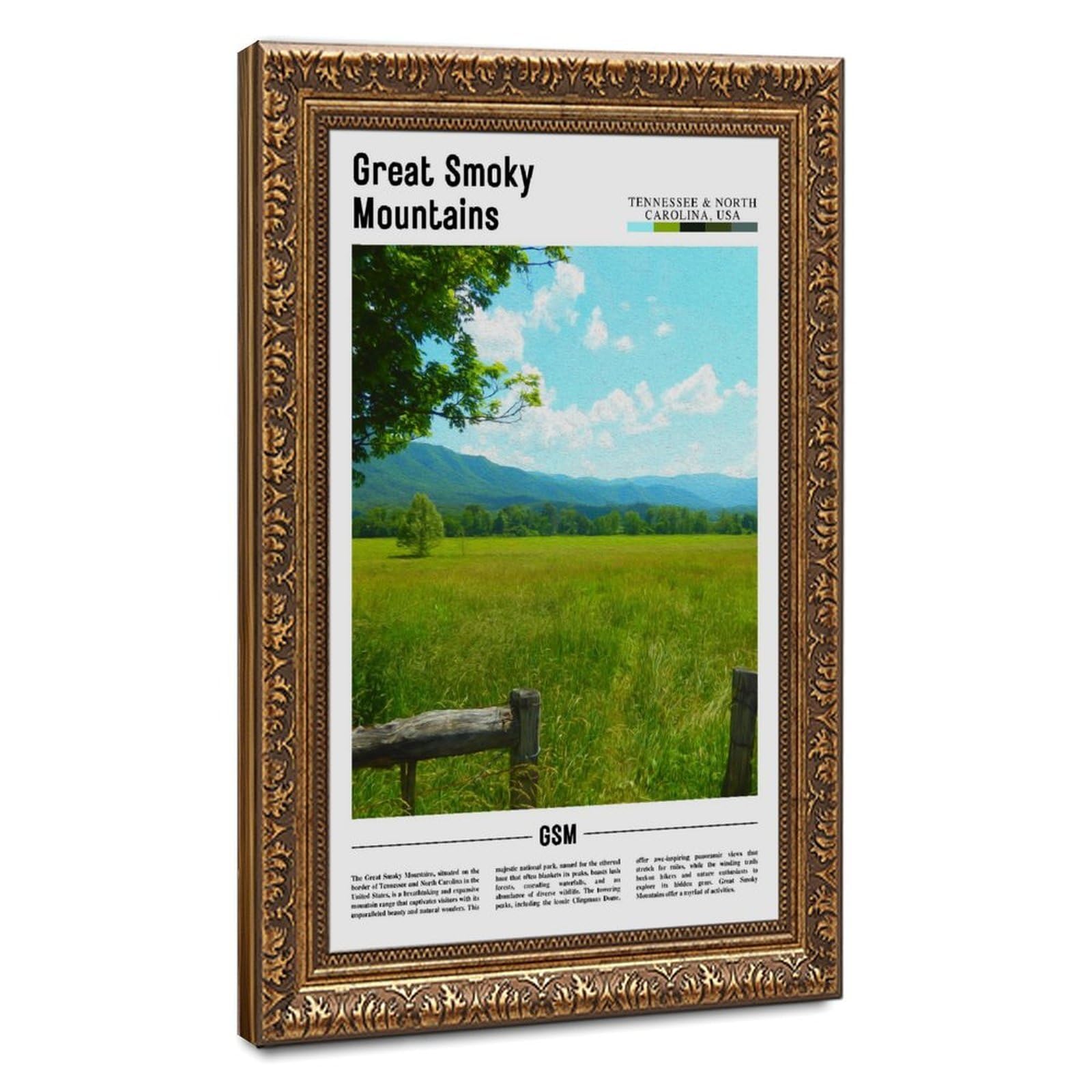 Wcyb Retro Gold Frame Great Smoky Mountains Tennessee & Northcarolina The United States Of America Scenery Travel Posters Prints Canvas Deco Paintings Wall Art Hangable Fra