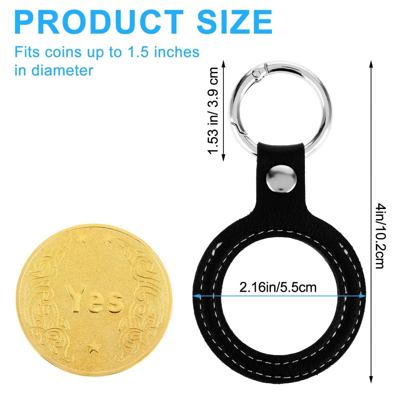 Tangseajiao 1 Pc Black Leather Coin Holder Keychain for AA Coin, Lucky Coin Keyring Standard Challange Coin, Quarter, Coin Collection Stroage Money Handling Products