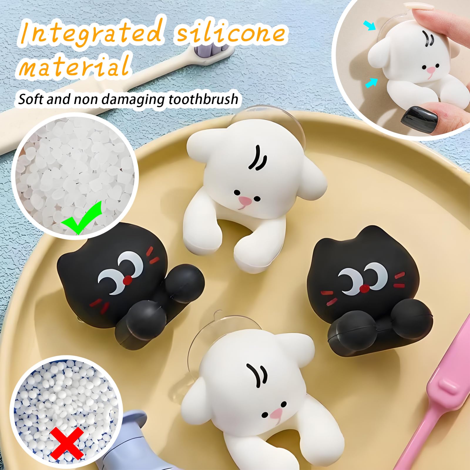 2 soportes para cepillos de dientes de baño para niños, soporte de silicona con ventosa para cepillo de dientes, bonito diseño de gato y perro, perfecto para niños y familias